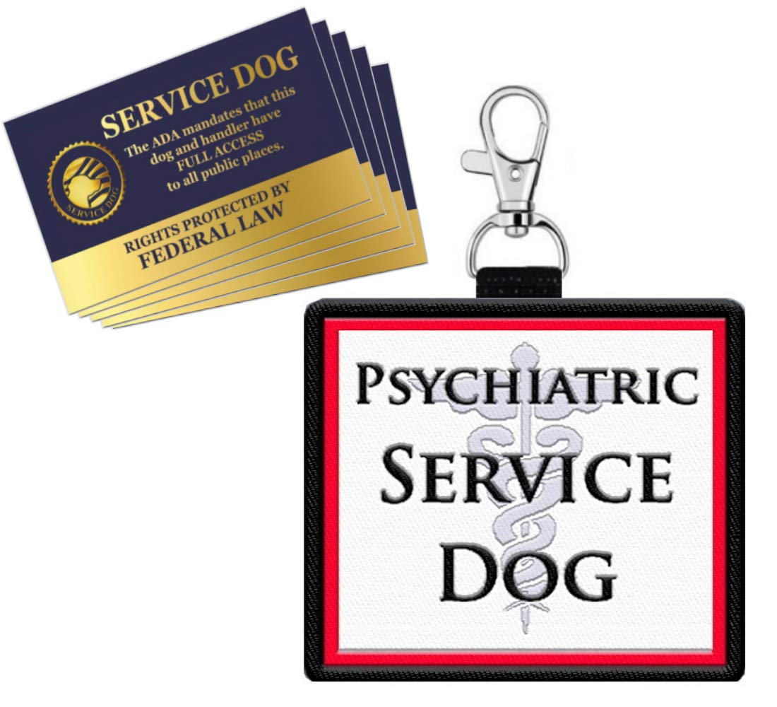 Psychiatric Service Dog ID Patch Tag – Clips to Service Dog Vest, Harness, Collar, Leash, or Carrier – Includes 5 Law Handout Cards