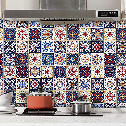 17.7"X393.7"Colorful Tile Peel And Stick Wallpaper Kitchen Pattern Contact Paper Removable Self Adhesive Paper Waterproof Wallpaper Decorative Cabinets Furniture Countertop Shelf Drawer Liner #TOP2