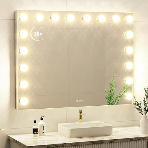 Miniatura 7 de Gvnkvn Espejo de tocador con luces, espejo de maquillaje Hollyhood 32WX24L, espejo iluminado Hollywood con 18 bombillas LED regulables, 3 modos de