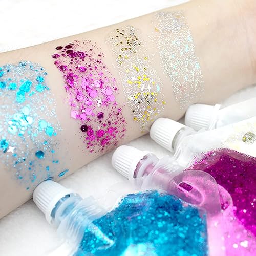 Miniatura 7 de GL-Turelifes Gel de purpurina corporal, fácil de aplicar y quitar, 1.7 fl oz, lentejuelas de sirena, purpurina gruesa para cuerpo, cara, cabello,