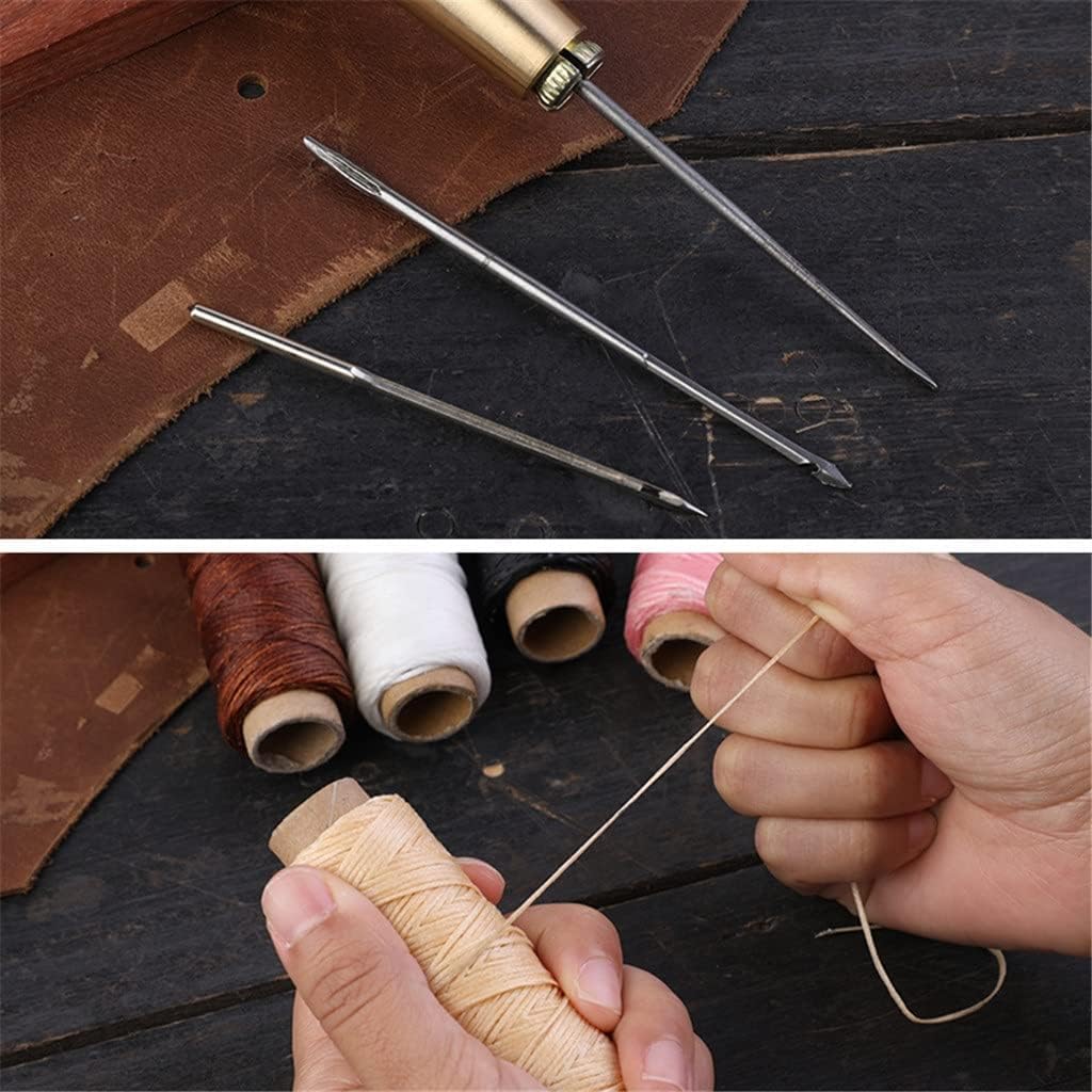 Sewing Awl Kit Portable Stitching Awl Hand Stitcher Repair Tool Kit r with Needles Waxed Threads for Leather DIY Process