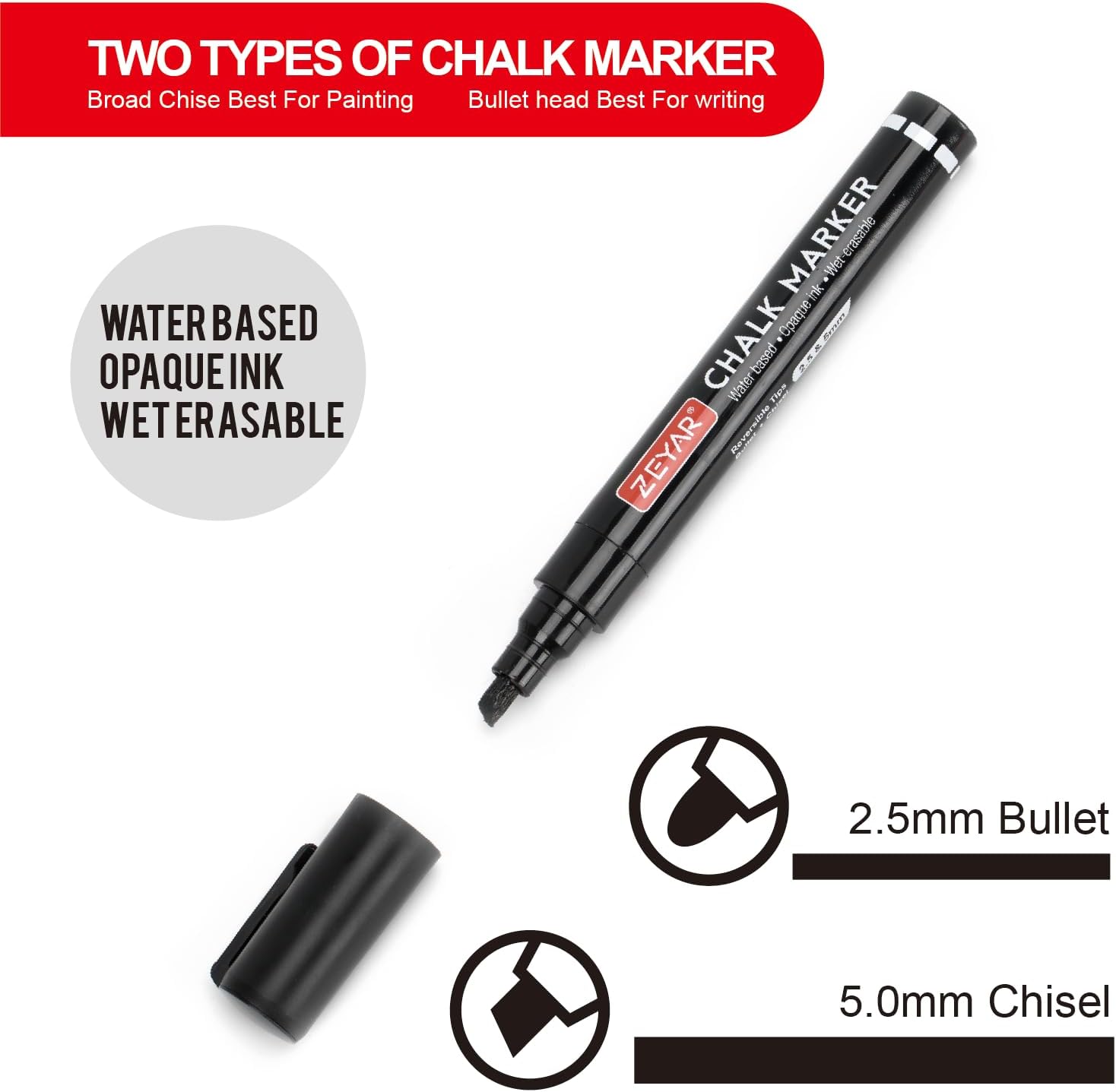 ZEYAR Liquid Chalk Marker Wet Erase Marker, Reversible Tip- Bullet & Chisel: 4mm&2.5mm, 10 Colors, Writes on Nonporous Chalkboards, Bistro Boards, Windows and Plastic (10 Fluorescent Colors)