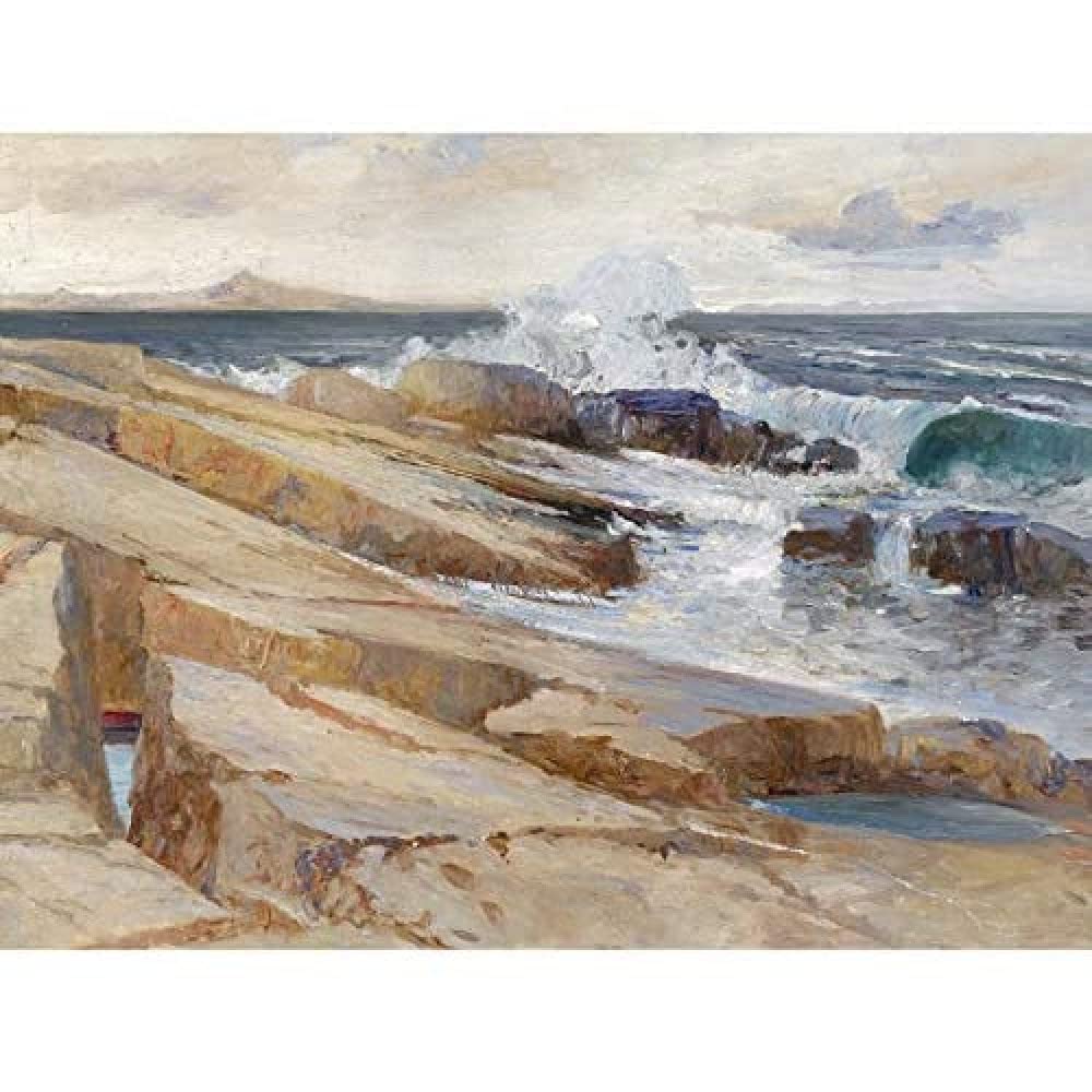 Artery8 Littrow Coast Ragusa Waves Rocks Seascape Painting Art Print Canvas Premium Wall Decor Poster Mural