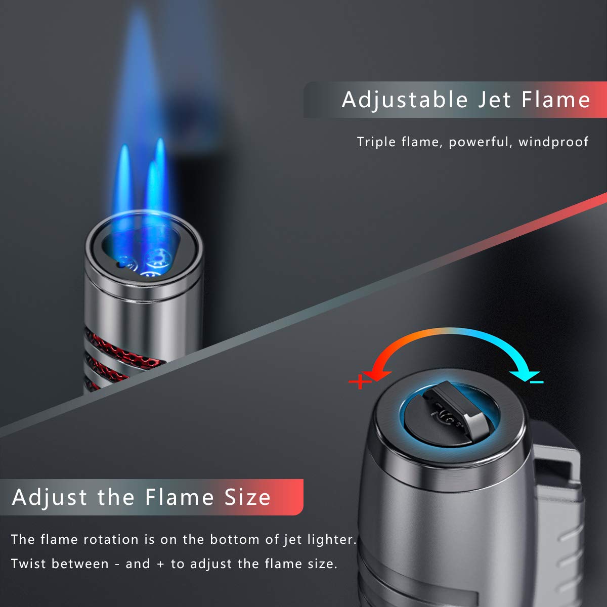 VVAY 3 Jet Flame Torch Lighter Gas Butane Refillable for Kitchen Cooker, BBQ, Hobs (Sold Without