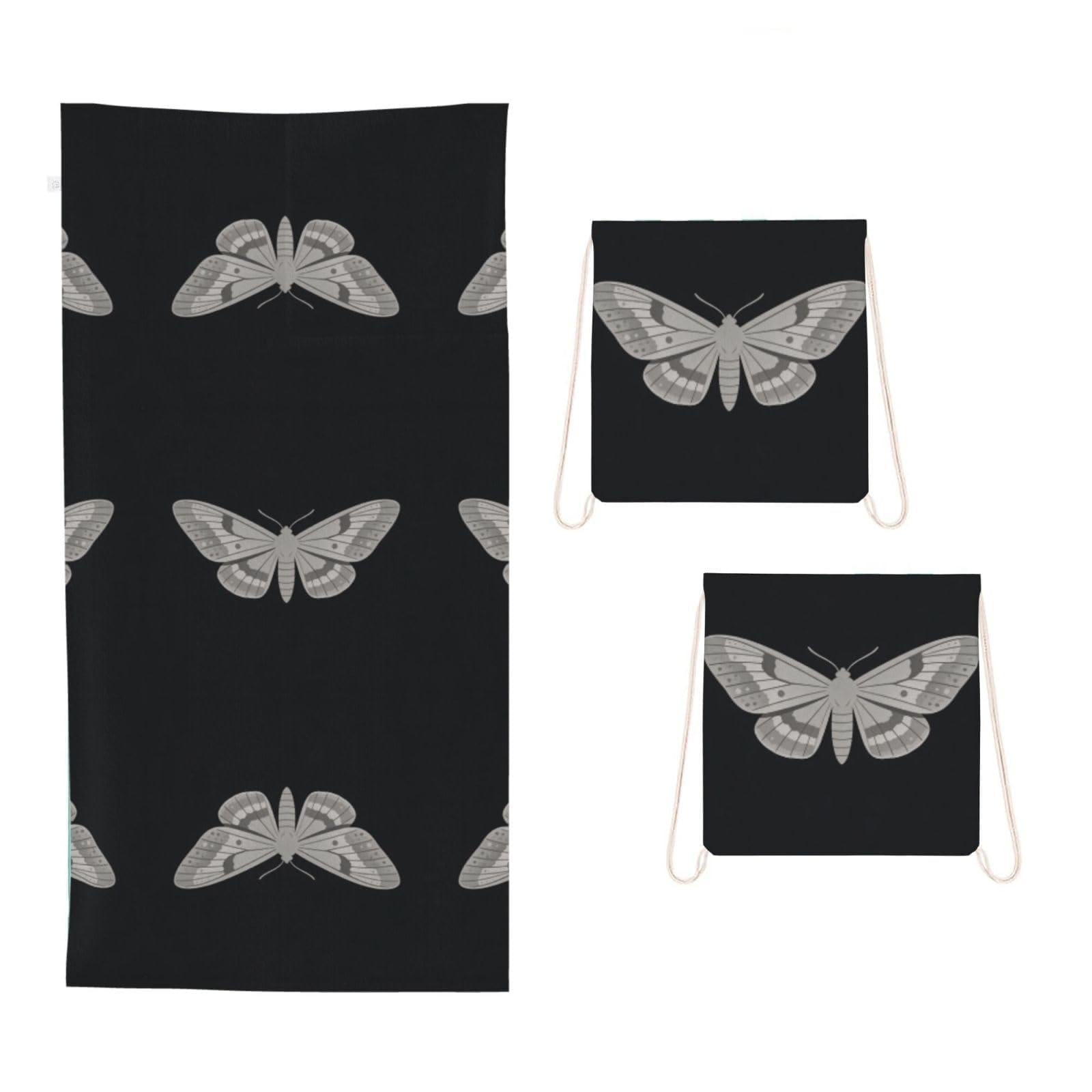 CNTDBU Moth Wing 2 in 1 Packable Towel Bag-Large Beach Towel with Stuff Sack, Super Absorbent Microfiber Travel Towel for Pool