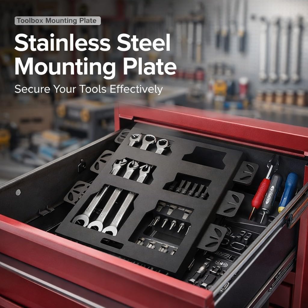 Toolbox Mounting Plate, Stainless Steel Powder Coating, Secure Base Plate Fit for Packout Tool Storage and Organization System - Rustproof Durable Construction, Easy Installation