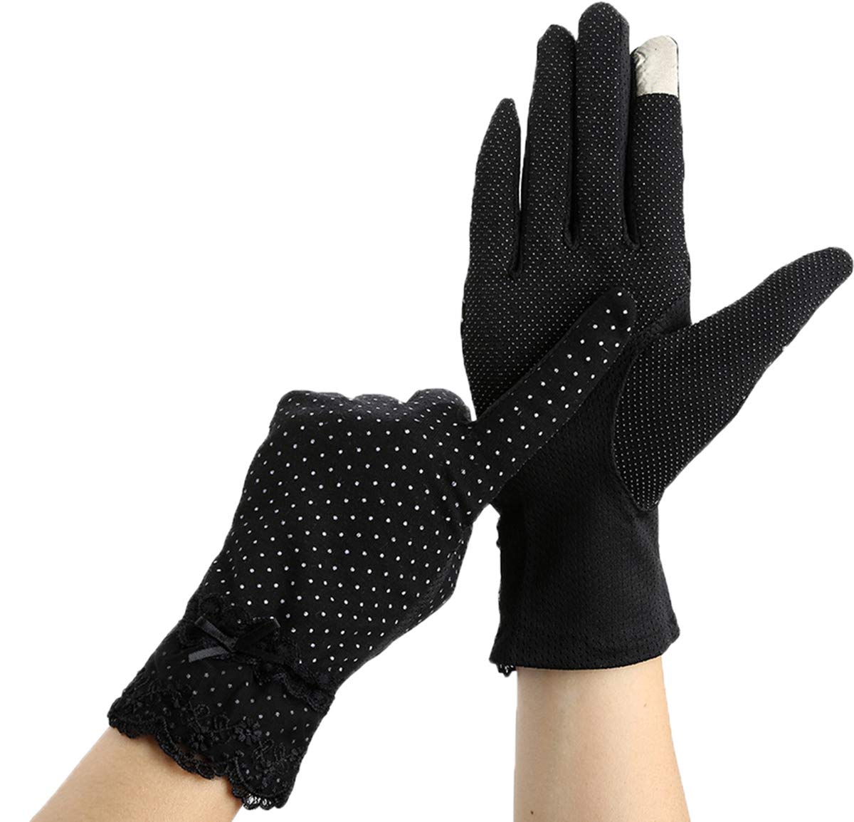 Women Screentouch Lightweight Sunblock Gloves Summer UV Protection Driving Cotton Gloves,Black