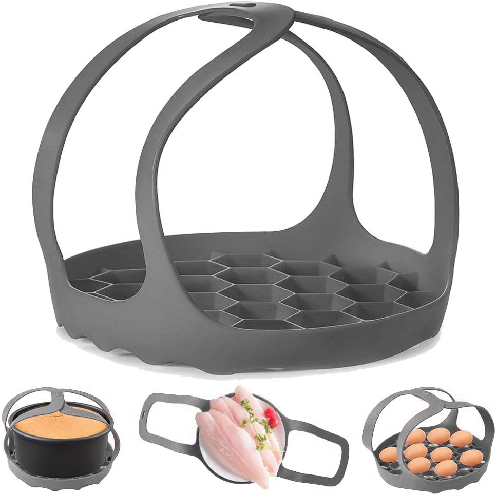 ddLUCK Pressure Cooker Sling, Silicone Bakeware Sling for 6 Qt/8 Qt Instant Pot, NJ Foodi and Multi-Function Cooker Anti-scalding Lifter, BPA-Free Silicone Egg Steamer Rack(Gray)