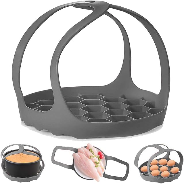 Pressure Cooker SlingSilicone Bakeware Sling for 6 Qt/8 Qt Instant Pot, Ninja Foodi and Multi-function Cooker Anti-scalding Bakeware Lifter Steamer RackBPA-Free Silicone Egg Steamer Rack(Gray)