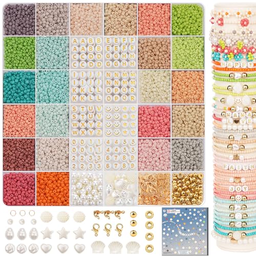 3mm Glass Seed Beads for Bracelets Making Friendship Bracelet Making Kit for Girls 24 Colors Bead Bracelet Kit Beads for Jewelry Making Kit DIY Arts Crafts Gifts Ages 6-12