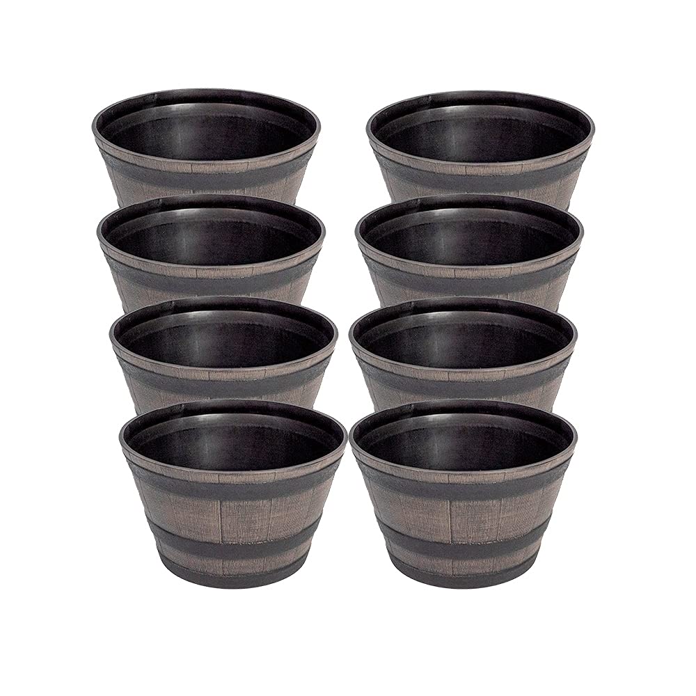 Thompson & Morgan Garden Container Wooden Effect Barrel Planter, Outdoor Half Whiskey Cask Flower Pot, Indoor Rustic Patio Grow Plant Container (8, Medium)
