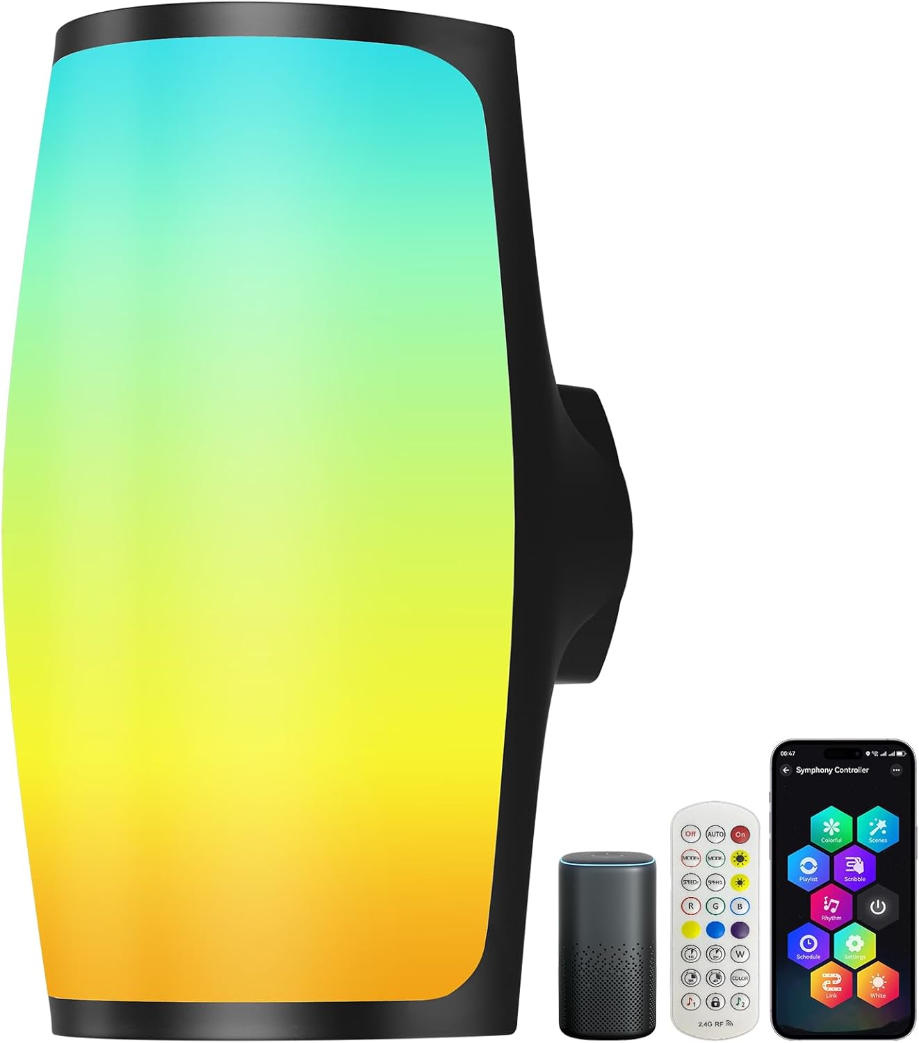 Outdoor Wall Lights, RGBICWW Smart Outdoor Light Fixture, 2400LM LED Porch Light, Modern Outdoor Wall Sconce Tunable White, IP65 Waterproof for Outdoor Decor, Christmas Decor, 1 Pack