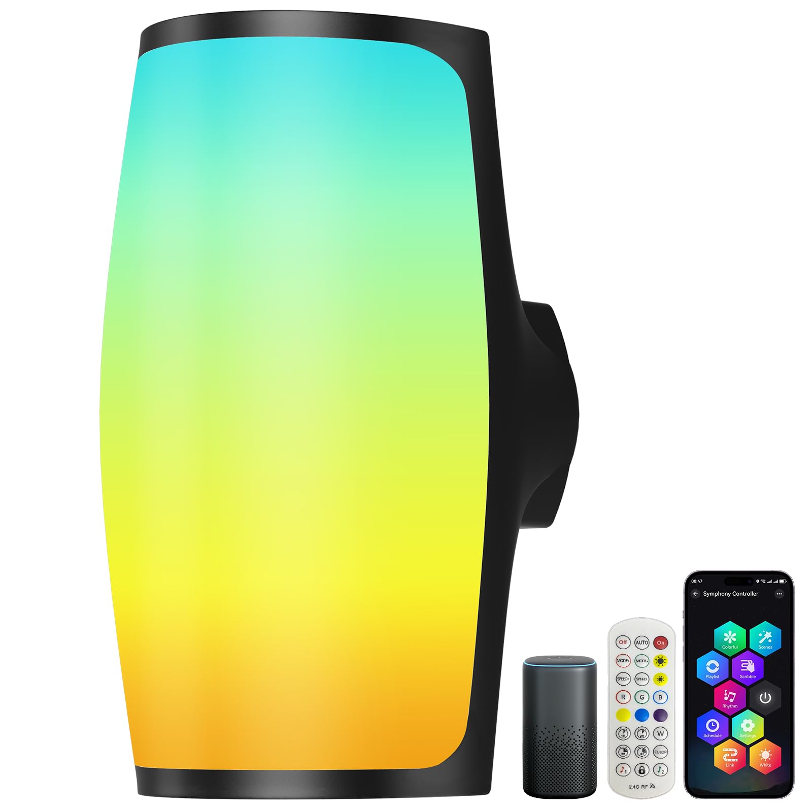 Yotivki Smart WiFi Outdoor Wall Light, RGBWW Color Changing LED Sconce 2700K-6500K Dimmable Porch Light, 24W 2400LM IP65 Wall Light Fixture, Voice/App Controlled Modern Exterior Wall Sconce for House