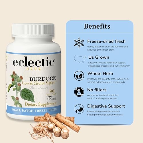 Miniatura 5 de Eclectic Institute Bardana sin OMG liofilizada fresca cruda  Apoyo digestivo  90 CT (400 mg)