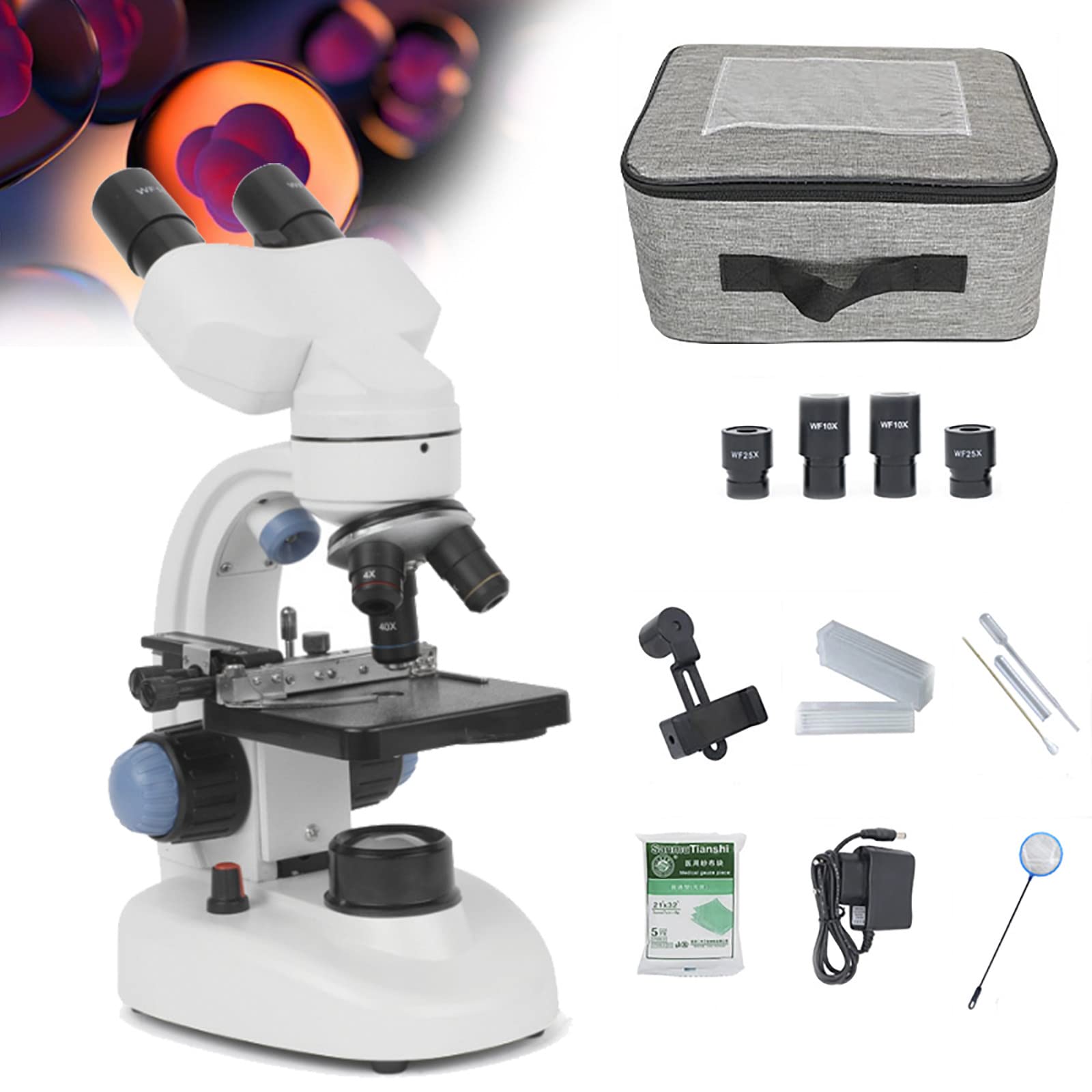 40X-1000X Binocular Compound Microscope, Dual LED Lab Microscope With Eyepieces WF10X WF25X, For School Teaching, Family