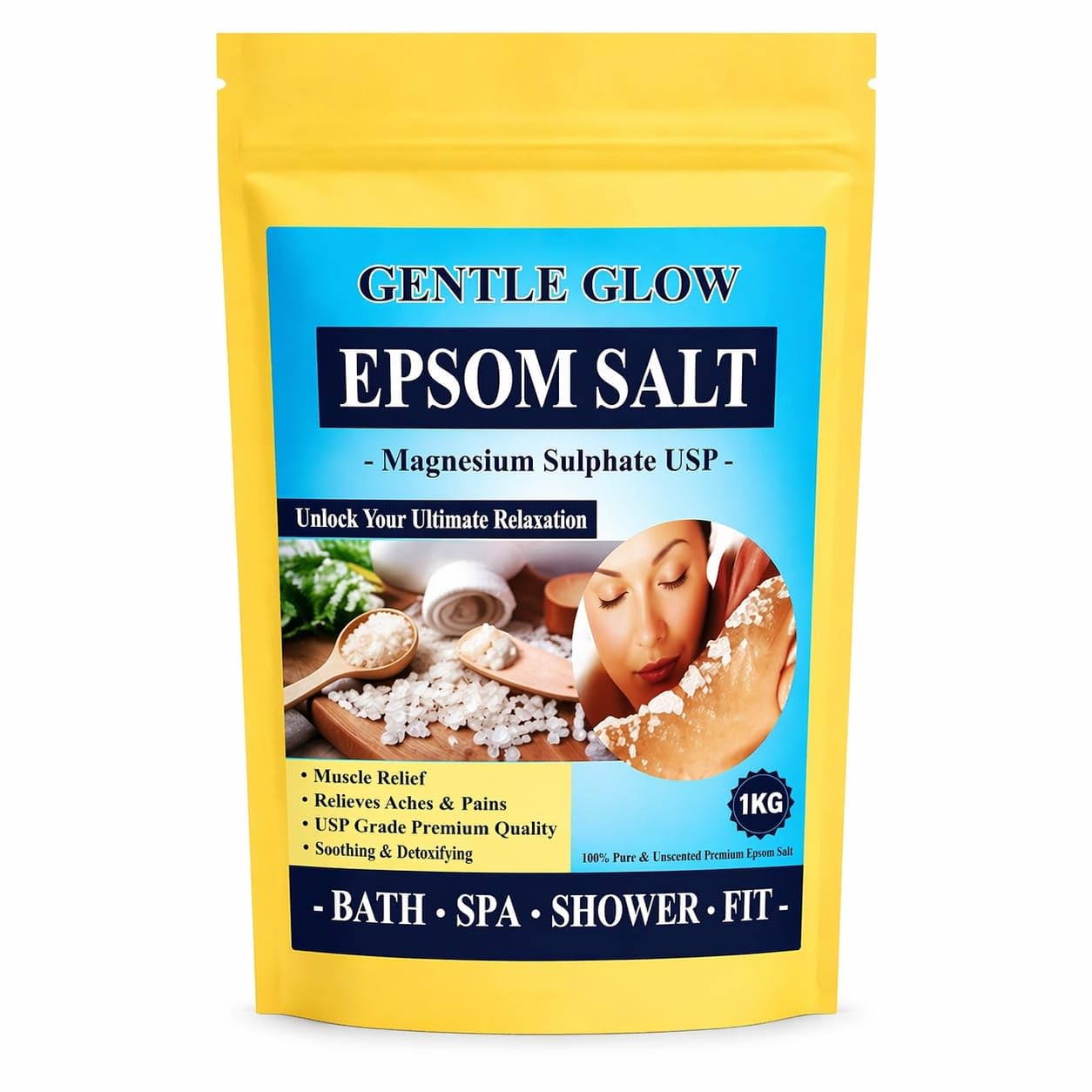 GENTLE GLOW Epsom Salt (Bathing Salt) - Pure Magnesium Sulphate USP | Promotes Relaxation & Relieves Muscle | Natural Detoxification | Foot & Aromatherapy Soaks | Skin Softening - 1Kg-picture-18