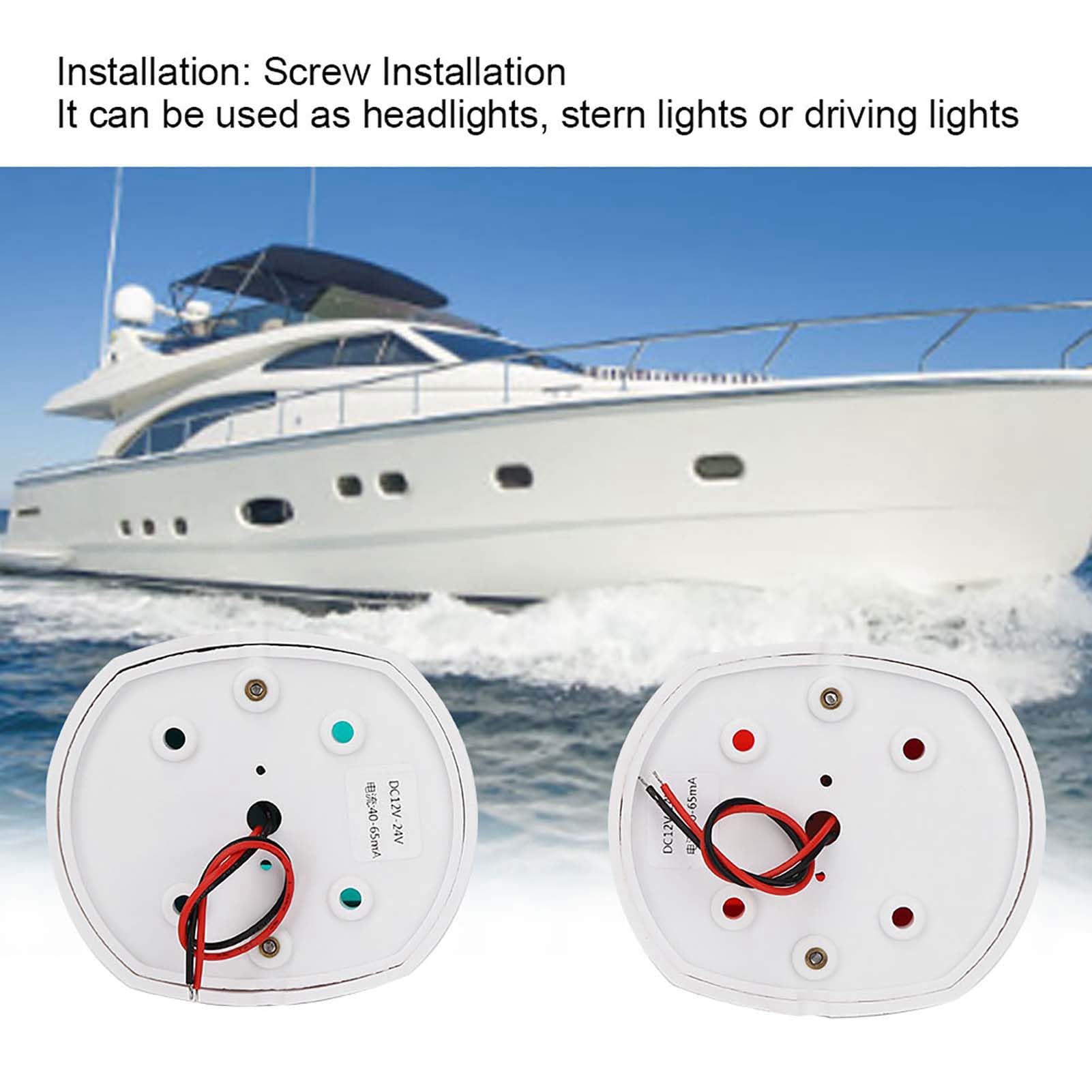 Qiilu Feux de Navigation,1 paire de feux d'avertissement de signal IP66 sphérique rouge vert LED imperméable à l'eau marine Yacht Navigation Light DC12V-24V 3W Signalisation (blanc)