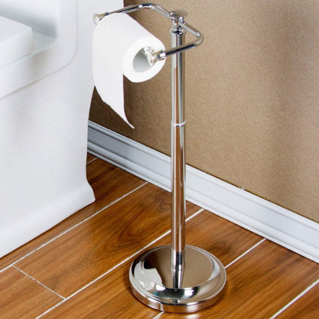 Bathroom Toilet Paper Holder Toilet Paper Holder Free Standing 304 Stainless Steel Rustproof Pedestal Lavatory Tissue Roll Holder Floor Stand Storage Toilet Roll Holder (Color : Silver)