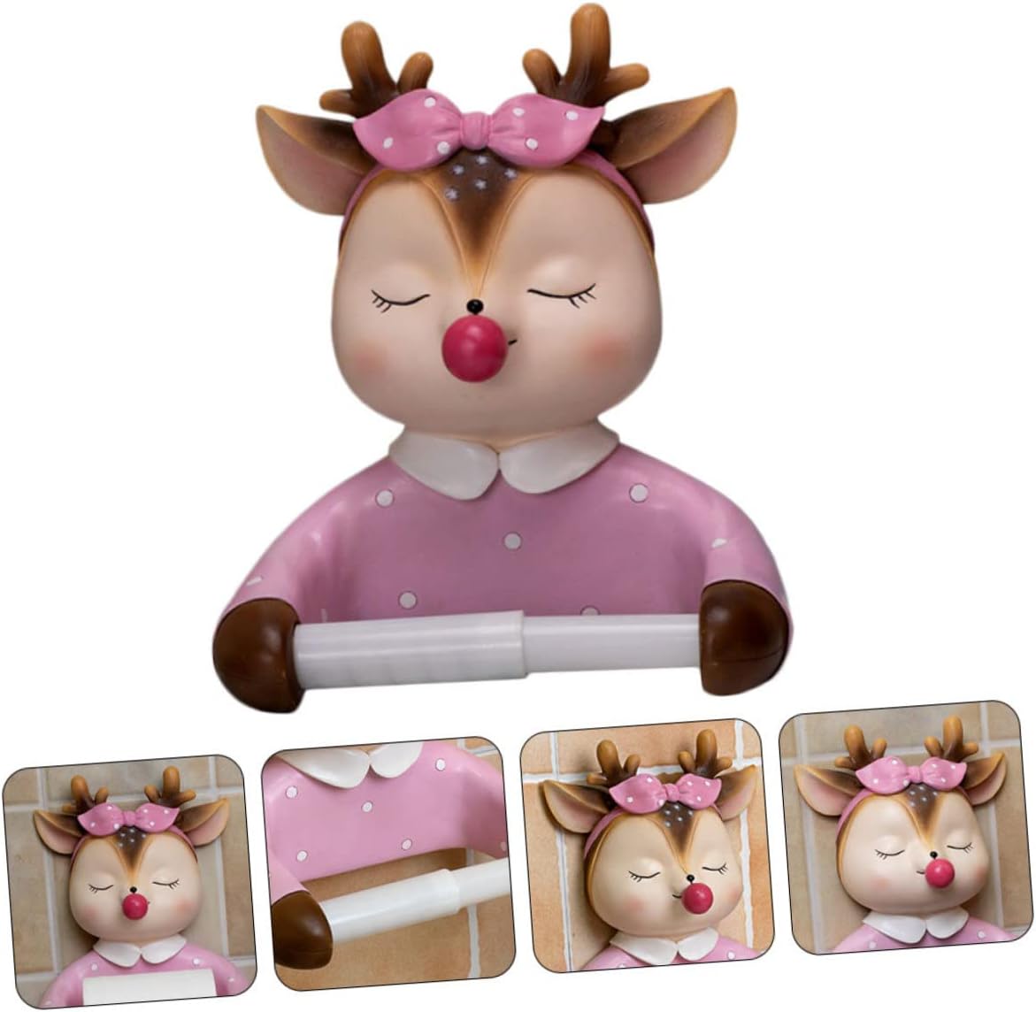 Cabilock 1pc Sika Deer Roll Paper Box Pink Decorative Paper Rack Cartoon Tissue Shelf Toilet Paper Holder Lovely Tissue Holder Cartoon Storage Rack Bathroom Accessory Tissue Rack Resin