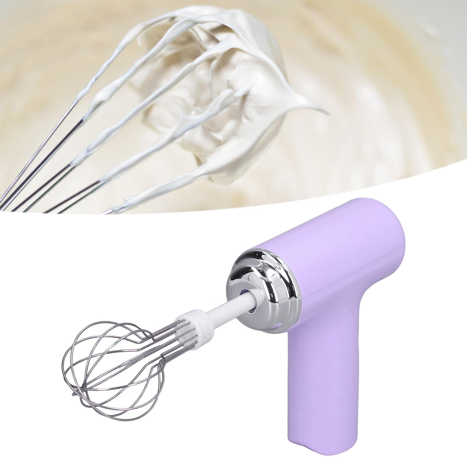 Batidor de mano eléctrico, batidor de huevos de mano recargable por USB de 3 velocidades, batidor de huevos eléctrico pequeño y ligero con 2 batidores de mezcla para crema de batido, pastel, hornear 6