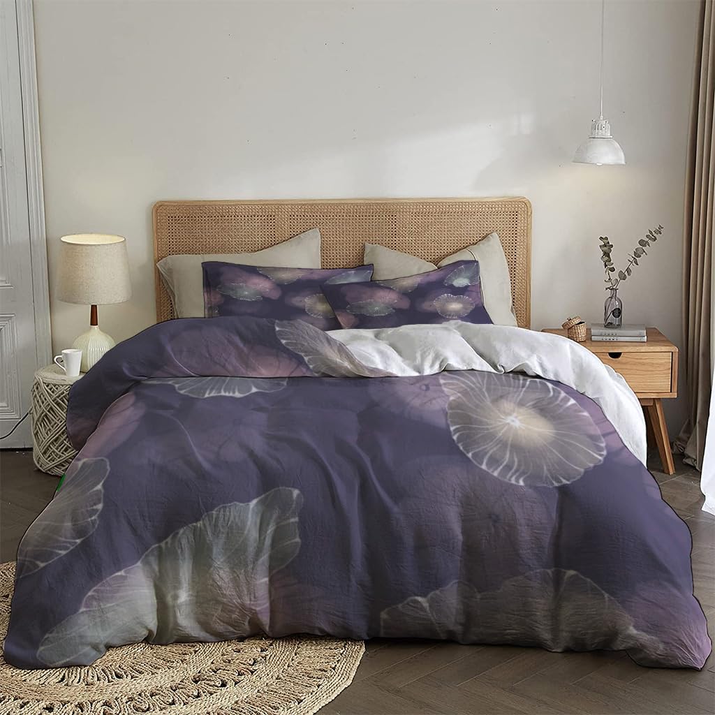 NIBAINLO 布団カバー抽象的な紫の水彩画クラゲ風の葉 肌に優しい ピーチスキン加工 掛け布団カバー 和式 洋式 あったか 布団カバーセット リバーシブル ホームステイ ホテル 家庭兼用