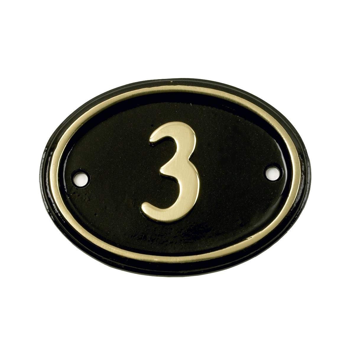 Black Country Metal Works Ltd Black Polished Brass & Oval House Number Sign - Number 3
