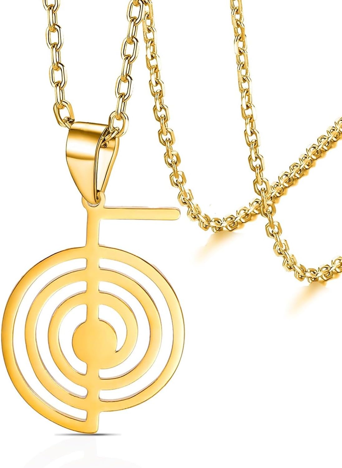 WOMGKDA Cho Ku Rei Reiki Necklace Healing Symbol Pendant Yoga Sacred Geometry Earrings Set for Women Meditation Amulet Protection Jewelry, Gold Cho Ku Rei Necklace