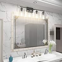 Vista 9 de Aipsun 4 luces negras para tocador de baño con pantallas de vidrio transparente, lámparas industriales de baño (no incluye bombilla)