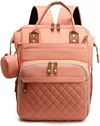 Bolsa Maternidade Mochila Impermeável Multifuncional Espaçosa para a Mamãe e o Bebê com Bolsos para Mamadeira e porta Chupetas (Rosa Salmão)