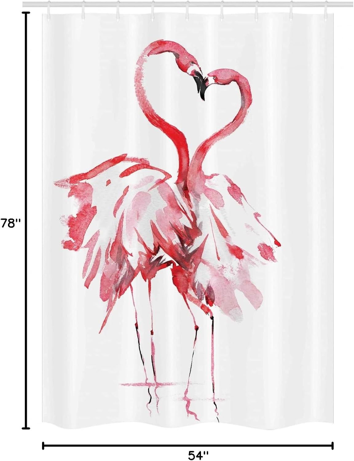 Ambesonne Flamingo Stall Shower Curtain, Flamingo Couple Kissing Romance Passion Partners in Love Watercolor Effect, Fabric Bathroom Decor Set with Hooks, 54" W x 78" L, Dark Coral White