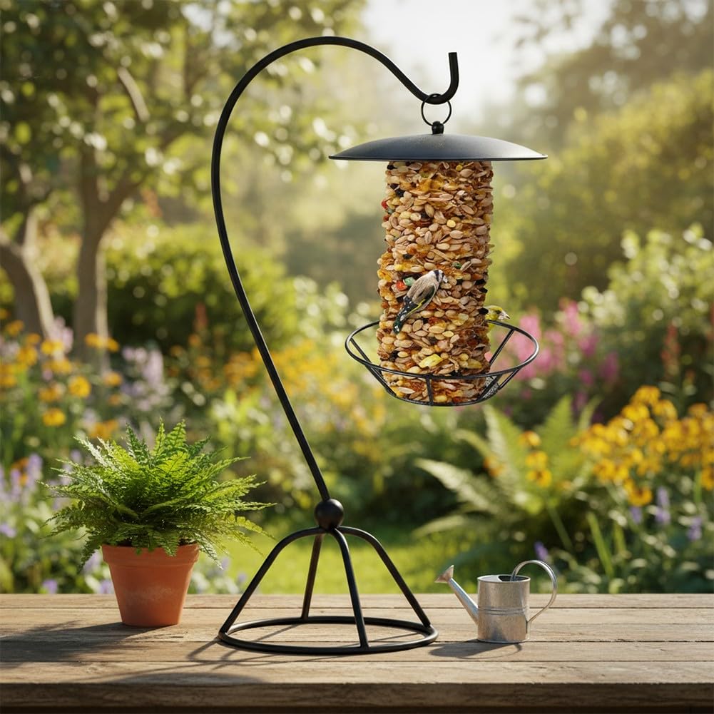 Zylinder Vogelfutterhaus aus Metall für Fettfutter, Robustes Design mit Wetterschutz, einfache Montage für Garten und Hinterhof, schwarz