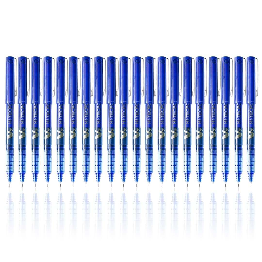 Hi-Tecpoint V7 0.7mm Fine Point Pure Liquid Ink Roller Ball Pen | Blue Ink, Pack Of 20