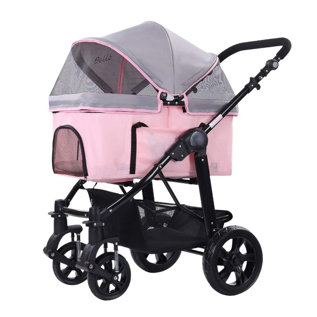 Cochecitos para perros de color rosa, carrito para mascotas de 4 ruedas, cochecito para gatos, plegable para perros pequeños y medianos con transportador desmontable, cochecito para mascotas, coc