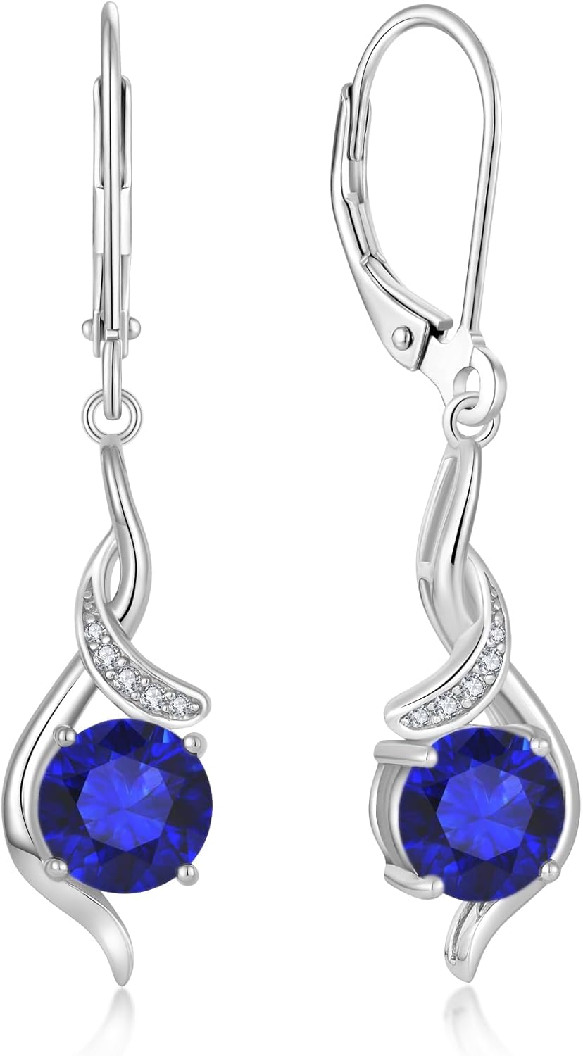 YIFSIY Women‘s Birthstone Earrings S925 Sterling Silver Imitation Diamond Infinity Drop Earring Leverback Jewelry Gift for Her