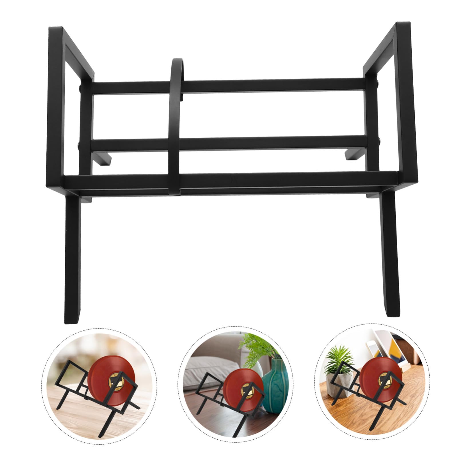 Supporto per Vinili Scaffale da Tavolo per Esposizione e Organizzazione di Dischi e CD in Ferro Nero Design Stabile e Aspetto Moderno