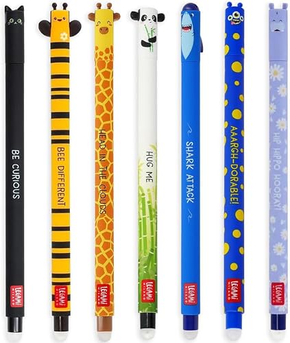 Stylos Legami lot de 7 effaçables animaux pointe 0,7 mm