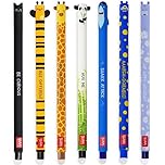 LEGAMI - Set of 7 Erasable Gel Pens with Thermosensitive Erase Ink, Range of ink colours & barrel designs, 0.7mm Tip, Cat, Bee, Monster, Giraffe, Panda, Shark, Hippo Designs