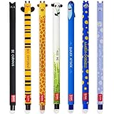 Legami Set mit 7 radierbaren Gelstiften mit thermoempfindlicher Radiertinte, verschiedene Tintenfarben und Schaftdesigns, 0,7 mm Spitze, Designs: Katze, Biene, Corgi, Giraffe, Panda, Hai, Nilpferd