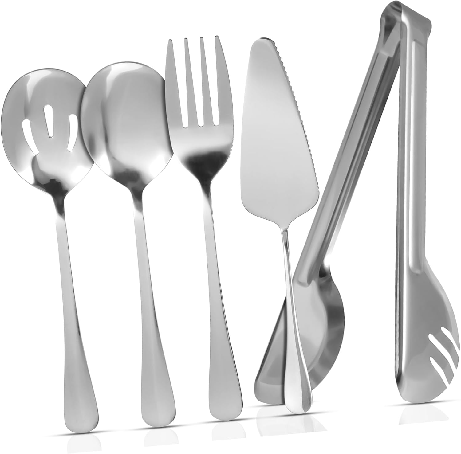 GLEAVI Stainless Steel Serving Utensils Set Large Salad Spoon Slotted Tongs Fork Buffet Tableware for Parties Events and Catering