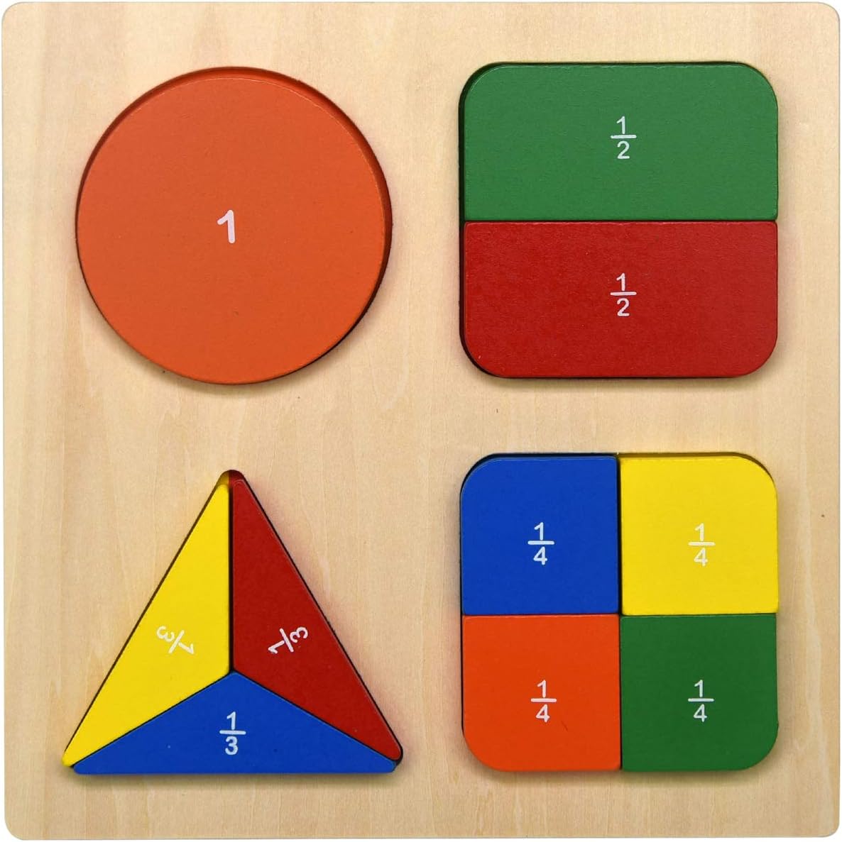GYBBER&MUMU Wooden Math Fraction Teaching Geometric Blocks Sorting Game Preschool Colorful Shape Puzzle for 24 Months+
