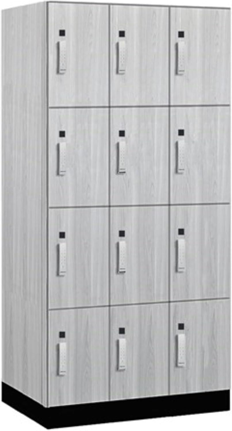 Salsbury 12" Wide Premier Wood Locker-Four Tier-3 Wide-6 Feet High-21 Deep-Silver Teak-Silver Electronic Locks