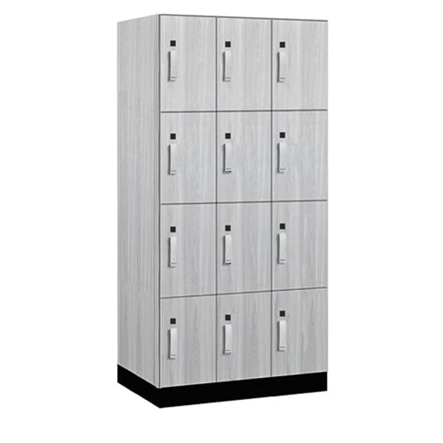 Salsbury 12 Wide Premier Wood Locker-Four Tier-3 Wide-6 Feet High-21 Deep-Silver Teak-Silver Electronic Locks