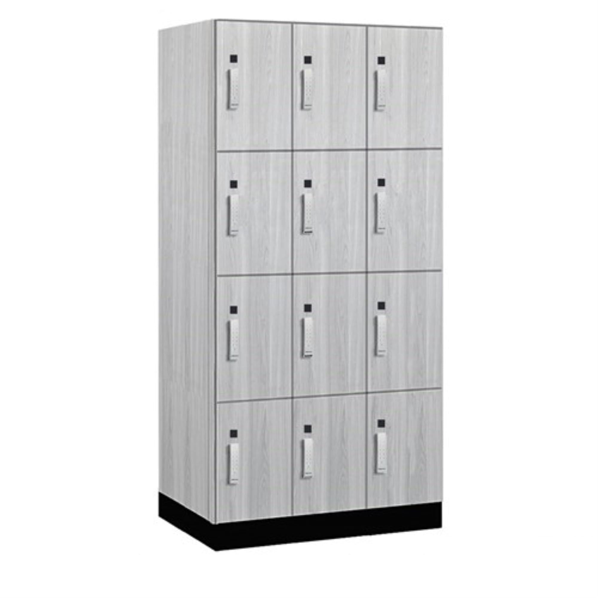 Salsbury 12 Wide Premier Wood Locker-Four Tier-3 Wide-6 Feet High-21 Deep-Silver Teak-Silver Electronic Locks