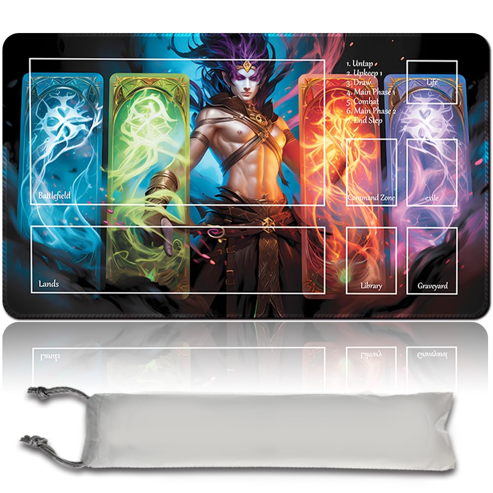 Board Game MTG Playmat Free Waterproof Bag, Sewn Edges,Card Enthusiasts TCG Playmat Mouse Pad MTG Game Mats With Zones (Original Playmat) (With Zone,OKO,THE TRICKSTER)