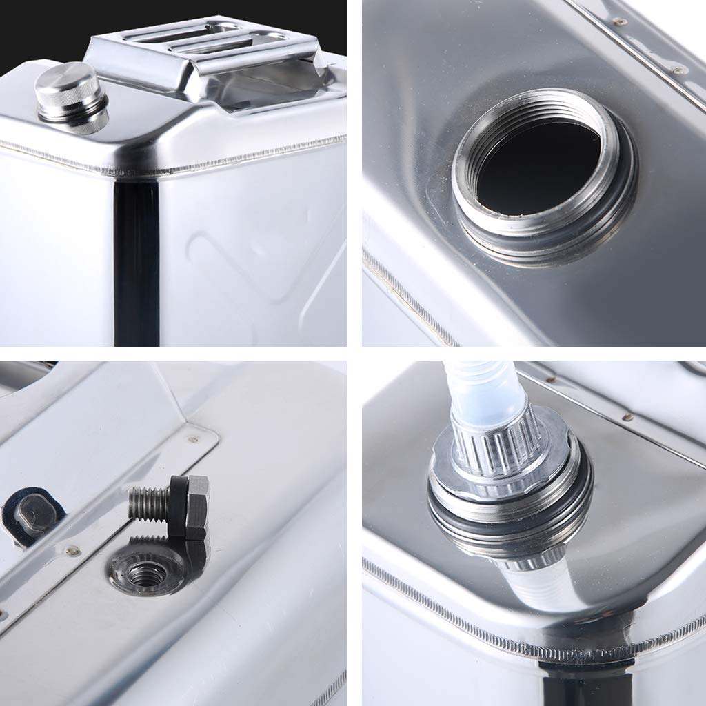 Metalowy kanister 10L/15L/20L, przenośny kanister na benzynę ze stali nierdzewnej 304, zbiornik paliwa z rurką prowadzącą olej do transportu na kemping, 10L (20L)