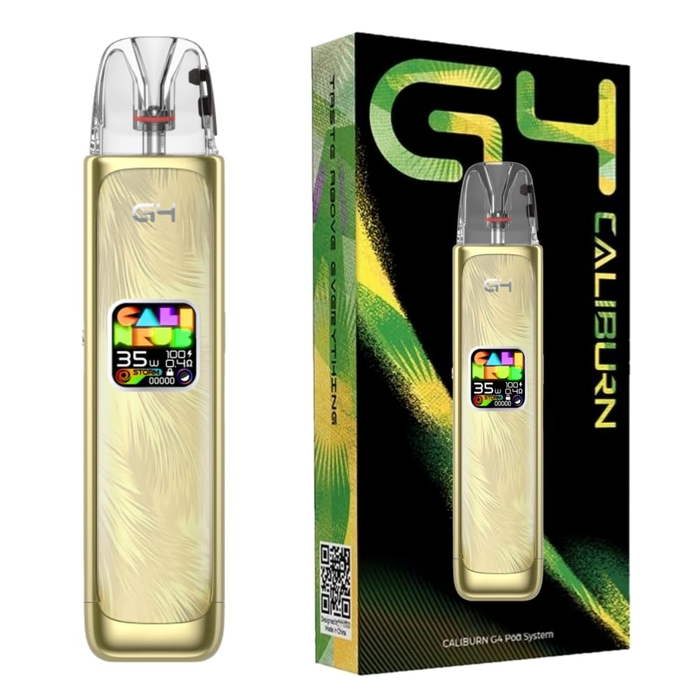 caliburn uwell battery For G4 Kit 35W Vape (Sahara Gold) 1300mAh | 2ml 0.4Ω/0.9Ω Caliburn GPP Cartridge MTL/RDL Resistance | Storm/Waves Mode | 0.85