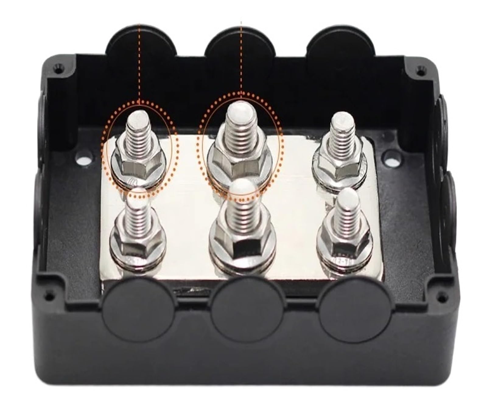 Bloque de distribución de energía de 4 Pernos M8, 2 Pernos M10, Barra colectora de Cobre de 500A, Placa de latón Puro de 6MM con Cubierta Impermeable Negra(Black)