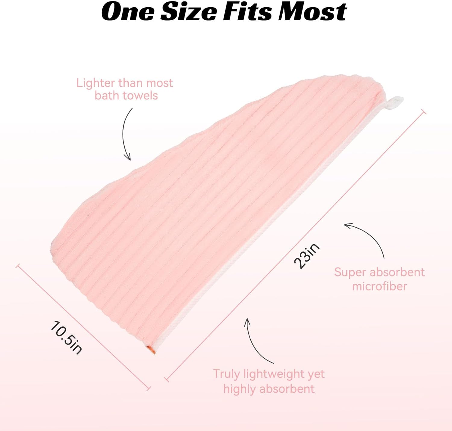 Microfiber Hair Towel Wrap for Women, Soft Lightweight Quick Dry Turban, Drying Hair Towels for Women, Hair Drying Towel with Button for Curly & Long Hair - Pink (Note: This model is ultra-slim.) - Image 2
