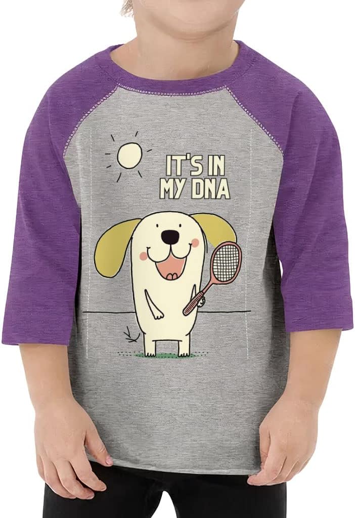 It's in My DNA Toddler Baseball T-Shirt - Tennis Themed 3/4 Sleeve T-Shirt - Funny Dog Kids' Baseball Tee