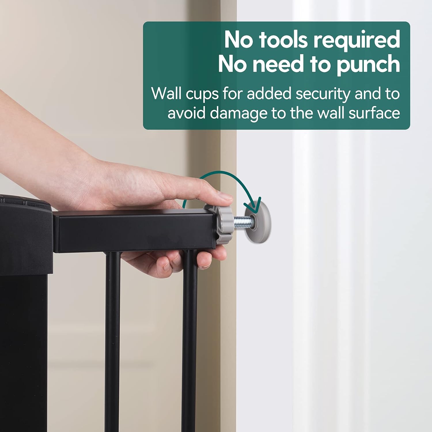 BABELIO 26-40 Inch Easy Install Extra Wide Pressure Mounted Metal Baby Gate, No Drilling, No Tools Required, with Wall Protectors and Extenders (Black) : Baby